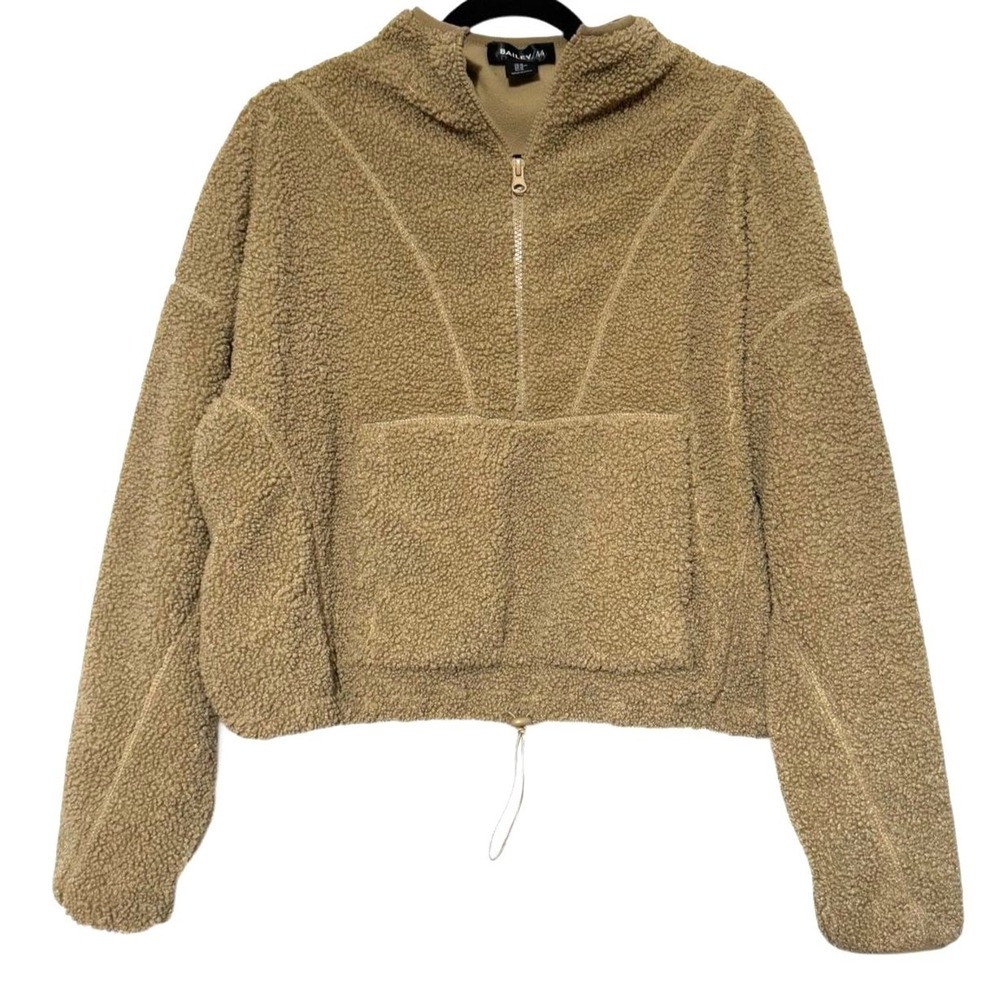 Bailey 44 Teddy Sherpa Pullover Size Medium Tan Quarter Zip Kangaroo Pocket